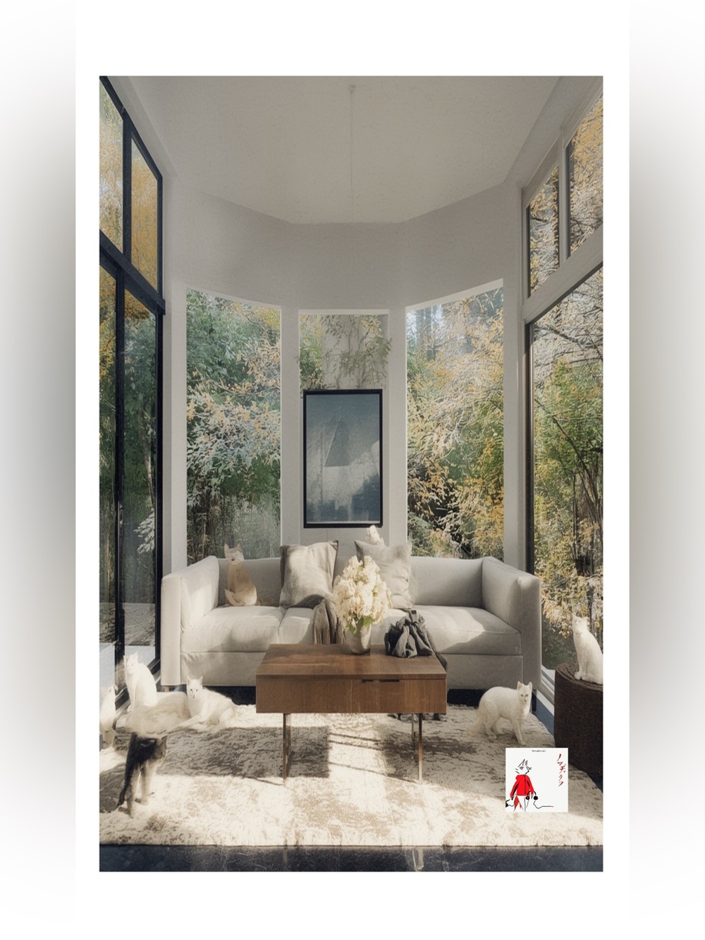 Neutral Gray Living Room Art Poster - Serene Interior Print